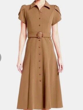 Plus Size CALVIN KLIEN Classic Tan Button-Front A-Line Dress with Belt SIZE 20W